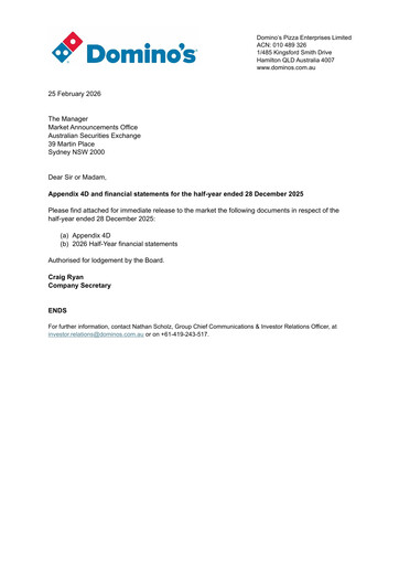 Thumbnail Domino's Pizza Enterprises (Australia) Half-year Report 2026-h1