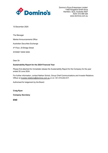 Thumbnail Domino's Pizza Enterprises (Australia) Sustainability Report 2024