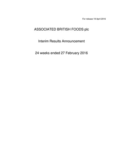 Thumbnail Associated British Foods Half-year Report 2016