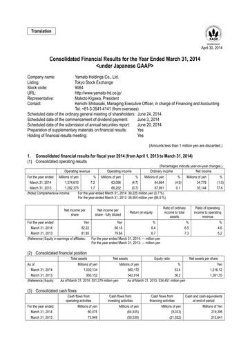Thumbnail Yamato Holdings Financial Statement fy2014