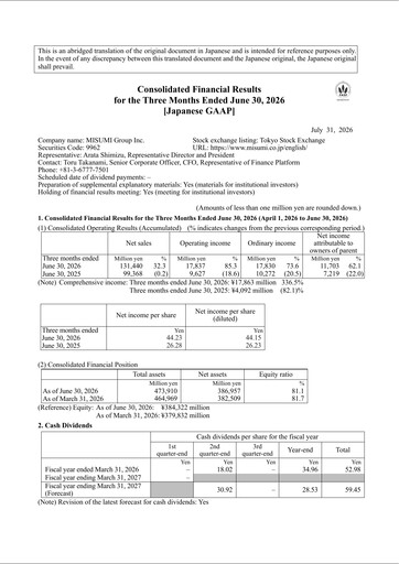 Vorschaubild MISUMI Group Quartalsbericht 2026-q1