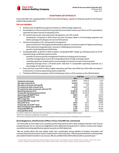 Miniature Coca-Cola HBC Rapport financier 2017
