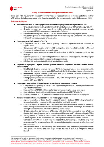 Miniature Coca-Cola HBC Rapport financier 2025