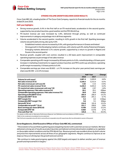 Thumbnail Coca-Cola HBC Half-year Report 2018-h1