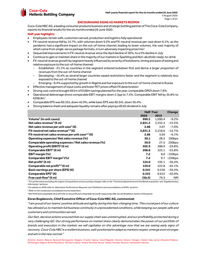 Thumbnail Coca-Cola HBC Half-year Report 2020-h1