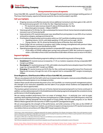 Thumbnail Coca-Cola HBC Half-year Report 2021-h1
