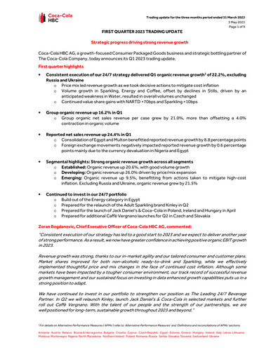 Miniature Coca-Cola HBC Rapport trimestriel 2023-q1