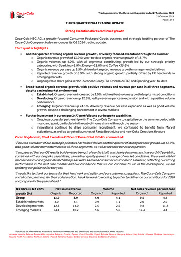 Miniature Coca-Cola HBC Rapport trimestriel 2024-q3
