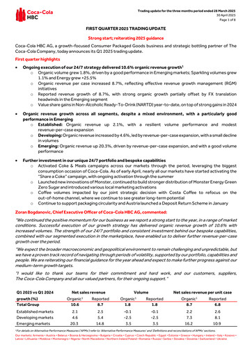 Miniature Coca-Cola HBC Rapport trimestriel 2025-q1