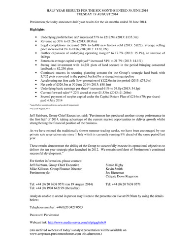 Thumbnail Persimmon Half-year Report 2014-h1
