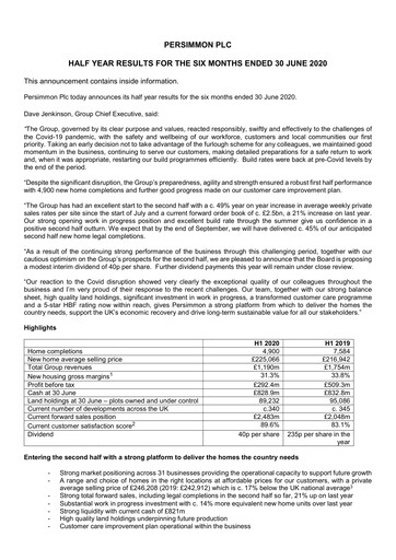 Thumbnail Persimmon Half-year Report 2020-h1