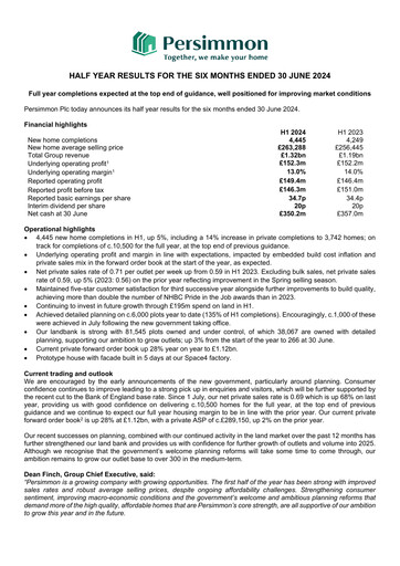 Thumbnail Persimmon Half-year Report 2024-h1