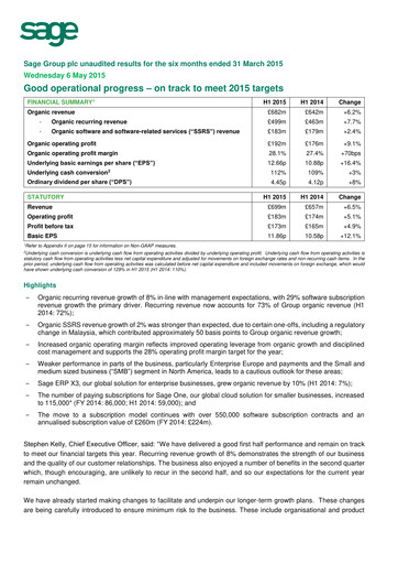 Miniature Sage Group
 Rapport semestriel 2015-h1