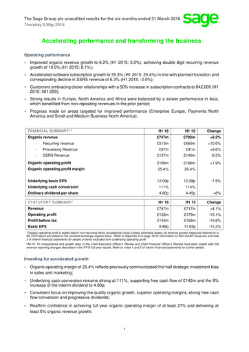 Miniature Sage Group
 Rapport semestriel 2016-h1