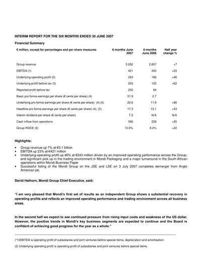 Thumbnail Mondi
 Half-year Report 2007-h1