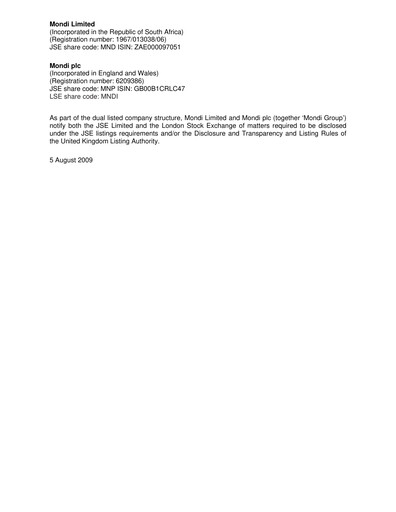 Thumbnail Mondi
 Half-year Report 2009-h1