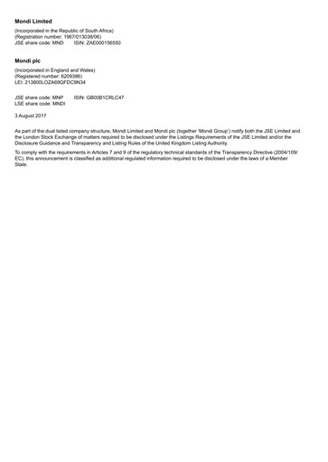 Thumbnail Mondi
 Half-year Report 2017-h1