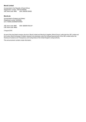 Thumbnail Mondi
 Half-year Report 2018-h1