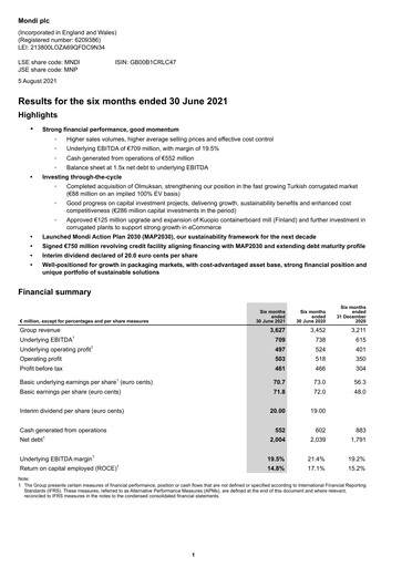 Thumbnail Mondi
 Half-year Report 2021-h1