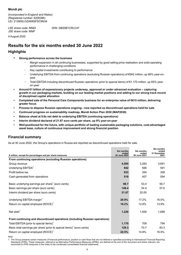 Thumbnail Mondi
 Half-year Report 2022-h1