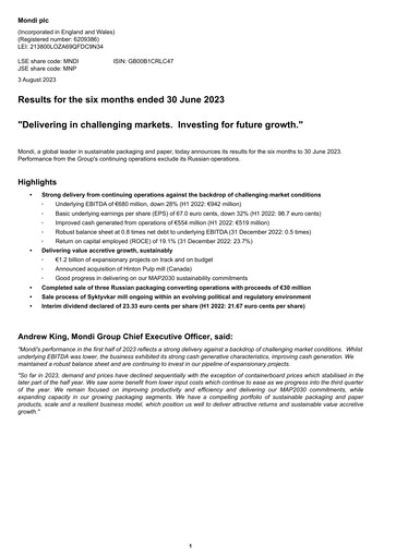Thumbnail Mondi
 Half-year Report 2023-h1