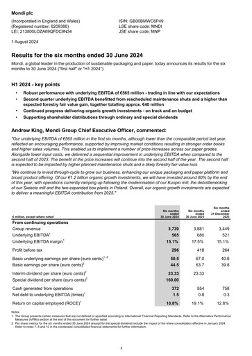 Thumbnail Mondi
 Half-year Report 2024-h1