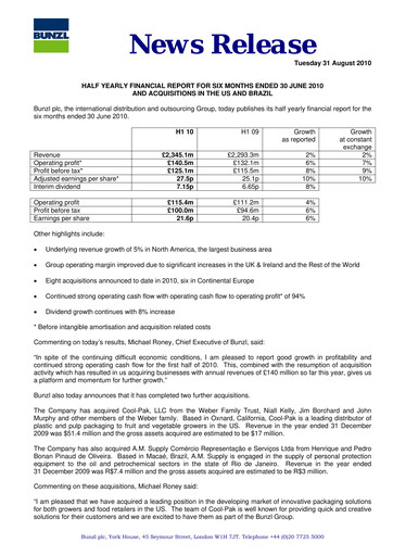 Miniature Bunzl Rapport semestriel 2010