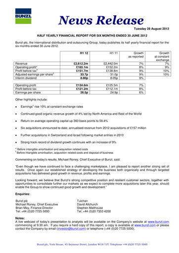 Miniature Bunzl Rapport semestriel 2012
