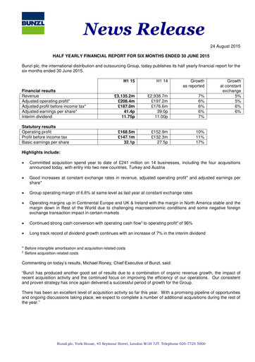 Miniature Bunzl Rapport semestriel 2015