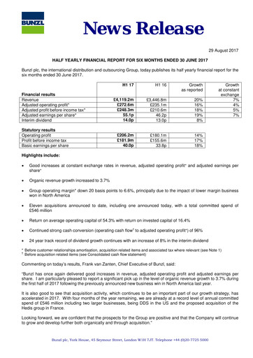 Miniature Bunzl Rapport semestriel 2017