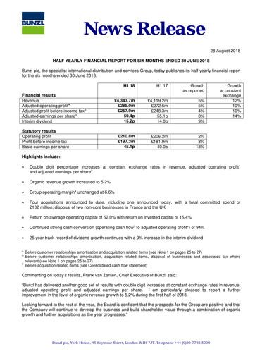 Miniature Bunzl Rapport semestriel 2018