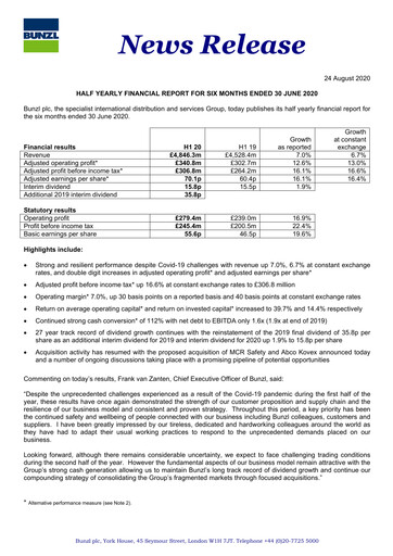 Miniature Bunzl Rapport semestriel 2020