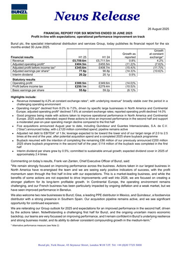 Miniature Bunzl Rapport semestriel 2025