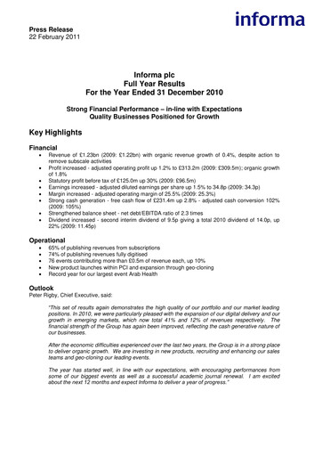 Miniature Informa plc Rapport financier 2010