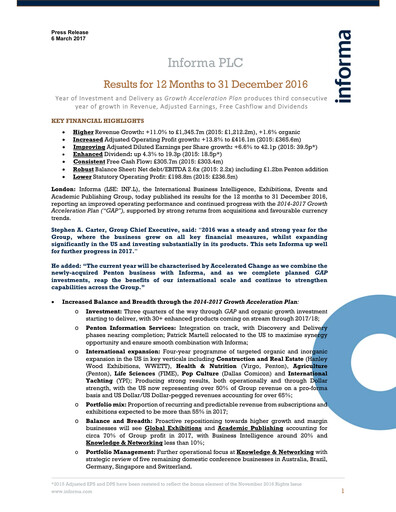 Miniature Informa plc Rapport financier 2016
