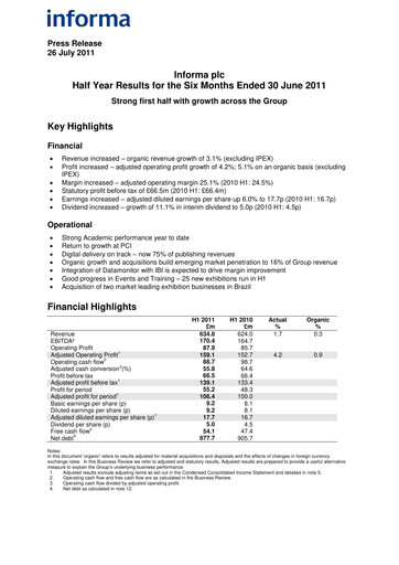 Miniature Informa plc Rapport semestriel 2011-h1