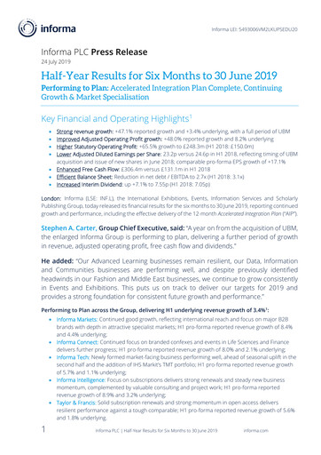 Miniature Informa plc Rapport semestriel 2019-h1