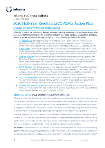 Miniature Informa plc Rapport semestriel 2020-h1