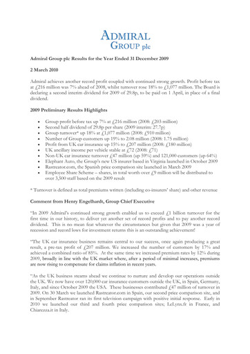 Thumbnail Admiral Group Financial Report 2009