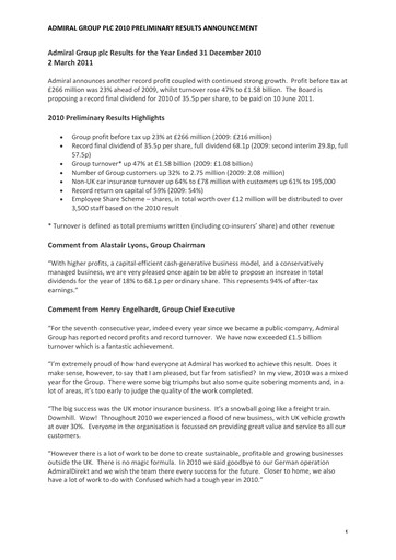 Thumbnail Admiral Group Financial Report 2010