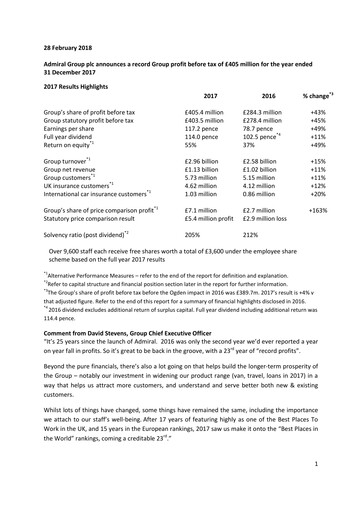 Thumbnail Admiral Group Financial Report 2017