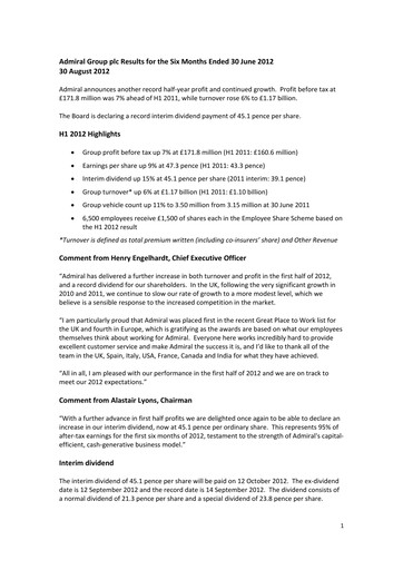 Thumbnail Admiral Group Half-year Report 2012-h1