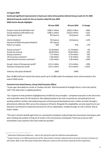 Thumbnail Admiral Group Half-year Report 2020-h1