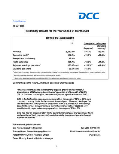 Thumbnail DCC plc Financial Report 2008