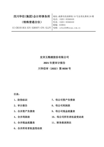 Thumbnail Wuliangye Yibin Financial Statement 2021