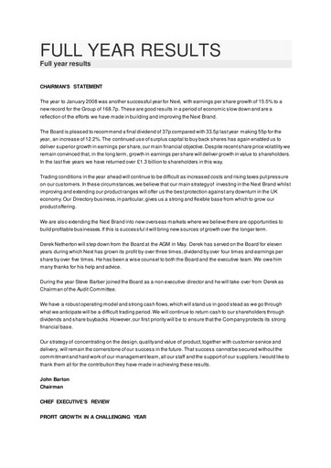 Thumbnail Next plc
 Financial Report 2007-2008