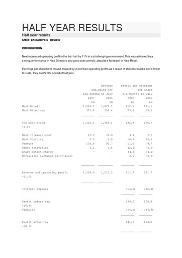 Thumbnail Next plc
 Half-year Report 2007-2008