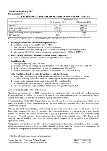 Miniature United Utilities Rapport semestriel 2015-2016