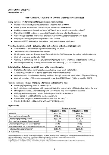 Miniature United Utilities Rapport semestriel 2021-2022
