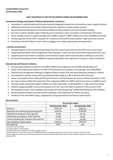 Miniature United Utilities Rapport semestriel 2022-2023